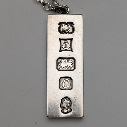 1977 British Sterling Silver Jubilee Ingot Pendant & Sterling Silver Chain, 40g, Troika Designs